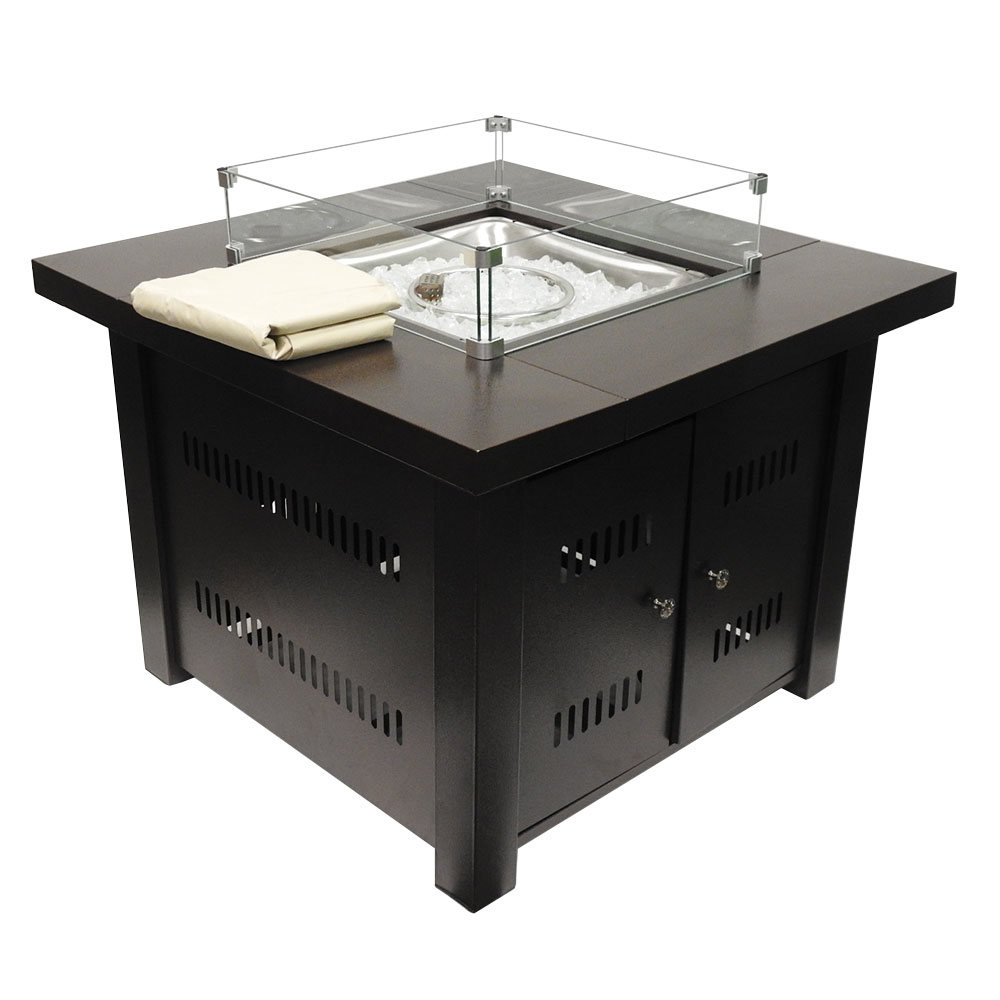 AZ Patio 38 in. Square Propane Gas Fire Pit - Cover Wind Glass